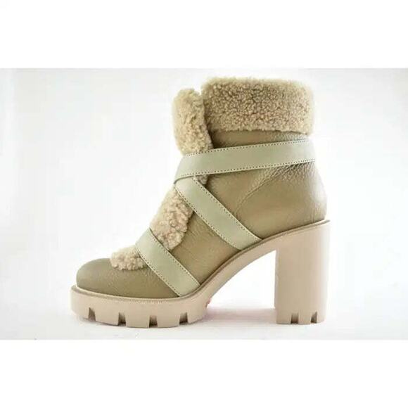 Christian Louboutin Pole Chic 70 Champignon Leather Shearling Combat Boot 39 - Picture 8 of 9